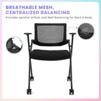 6 Pack Stackable Conference Room Chairs with Wheels and Paddle, Ergonomic Mesh Back and Arms for Meeting, Conference, Reception, Training Room & Home Office Desk Folding Chairs