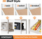 HOMEDANT 5 Tier Storage Shelves Adjustable Laminated Boltless Garage Metal Shelving Unit Heavy Duty Utility Rack Shelf Warehouse Pantry Closet Kitchen (2, (M) 35.9" W, White)