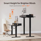 Agilestic Glass Standing Desk with Storage, 48 Inch Electric Adjustable Desk with Glass Shelf, Sit Stand Up Home Office Computer Table, Splice Board, Black