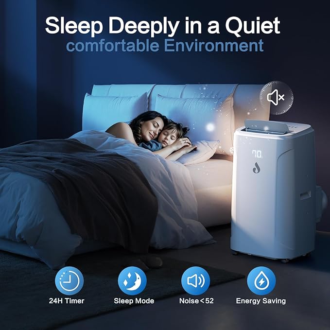 14,000 BTU Portable Air Conditioners, 4-in-1 Air Conditioner with Dehumidifier, Fan, 2 Speeds Cools Room up to 700 Sq.Ft, 24H Timer, Smart Auto-off, Remote Control & Window Kit for Home, Room, Office