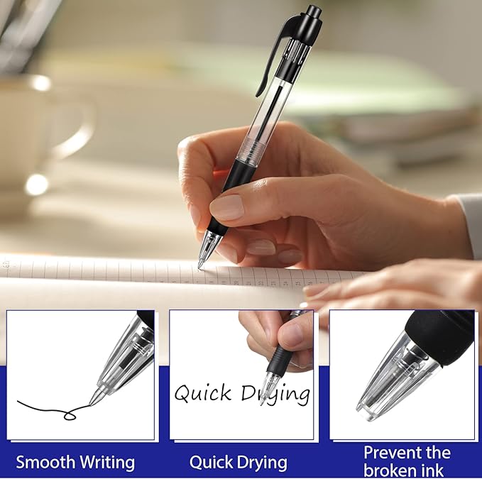 Fainne 200 Pack Retractable Ballpoint Pen 1.0 mm Medium Point Refillable Smooth Click Writing Pens With Grip for Work Journal Writing Office School Supplies(Black Ink)