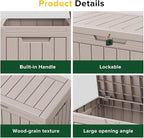 Yardgrace 45 Gallon Patio Storage Box - Waterproof Deck Box for Outdoor Toys, Space-Saving Resin Chest with Lock for Cushions & Pool Gear, UV-Resistant, Ash Grey