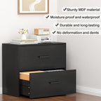 FATIGOS Lateral File Cabinet, Wood Black File Cabinet with Hanging Bars for Letters, Horizontal File Cabinets for Home Office, Black