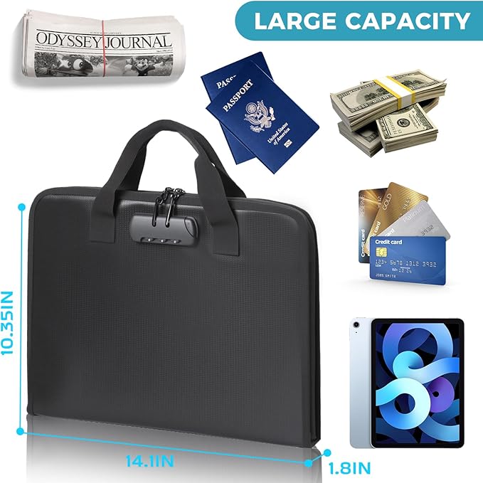 Accordion File Organizer with Combination Lock,Fireproof Expanding File Folder with Multi Pockets,13 Pockets Document Organizer with Handle & Labels,Portable Home Travel Safe Storage Letter A4 Files