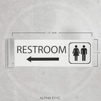 ALPHA DOG SIGNS Corridor Projecting Hallway Bathroom Sign, Left Arrow, 4"x12" Double Sided, Indoor/Outdoor, Easy Install, Durable Business Wayfinding Plaque, USA-Made (White)
