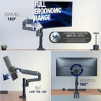 VIVO Premium Aluminum Single Screen Pneumatic Spring Monitor Arm Desk Mount Stand with Extension Pole | Fits One Screen up to 35" (STAND-V101GT)
