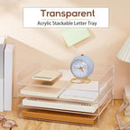 Harloon 4 Tier Acrylic Paper Tray 12.4 x 8.9 x 1.7 Inches Stackable Letter Clear Organizer No Need to Assemble Acrylic Paper Organizer File Tray for Office Workspace Desktop Storage(Transparent)