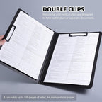 FRETONBA Clipboard Folder, 2 Pcs A4 Foldable Clipboard with Horizontal and Vertical Double Metal Clips, 360 Degree Foldable Binder Clipboards with Pen Holder, File Cover Work Folder Clipboards, Black