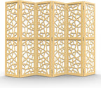 VINGLI 70'' H Room Divider, Non-Woven Fabric Privacy Screen, Indoor Partition Wall Dividers, Freestanding Hinged Space Separator with Modern Unique Pattern (Gold, 6 Panel)