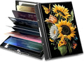 BWEGRHE Slim Credit Card Holder, Sunflowers Butterfly RFID Blocking Metal Wallet for Men & Women, Aluminum Minimalist Hard Case Pocket-Sized Business Cards Organizer (Fits Up to 10 Cards)