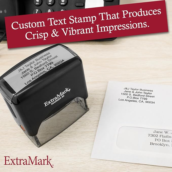 ExtraMark Return Address Stamp - 5 Lines Personalized Stamp - Customizable Text Stamp – Self Inking Design - Exclusive Features - Multiple Ink Color Options and Fonts