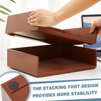Yeaqee 2 Pcs Wooden Leather Stackable Letter Trays 13 x 10.6inch Luxurious Surface Desk Letter Tray Heavy Paper Inbox Mail Organizer for Office Document Magazine Folder Desktop Accessories(Brown)