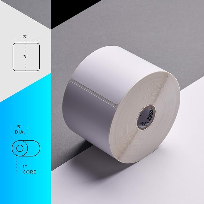 Zebra 3 x 3 in Direct Thermal Paper Labels Z-Perform 2000D Permanent Adhesive Shipping Labels 1 in Core 6 rolls 10031638SP