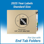 2025 Year Labels, Doctor Stuff 2025 Chart Stickers, Black/White Color Coded, Jeter Style, USA Made Year Labels for End Tab File Folders, 500/Roll, 1 Roll, 3/4" x 1-1/2"
