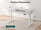 FEZIBO 55 x 24 Inch Height Adjustable Electric Standing Desk with Double Drawer, Computer Desk, Home Office Stand Up Table with 4 Height-Adjustable Feets & 2 Hooks, White