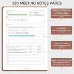 EMSHOI Meeting Notebook for Work with Action Items - 320 Pages B5 Thick Project Planner Agenda Organizer Work Notebook for Women Men Office Business, PU Leather Hardcover, 7.5" x 10", Green