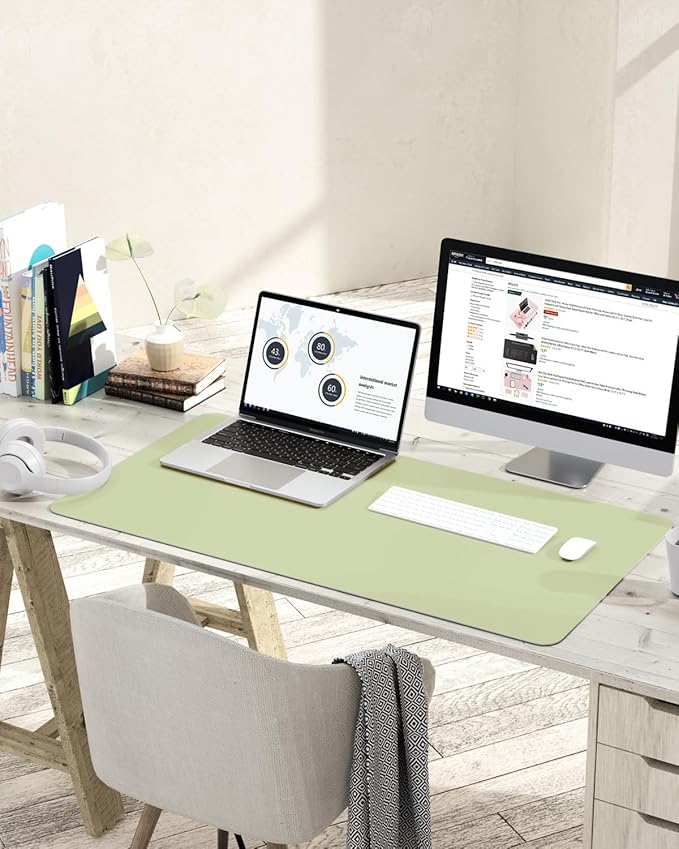 YSAGi Non-Slip Leather Desk Pad L Size, Waterproof Laptop Computer Desk Keyboard Mat, Table Protector Blotter Mat, Large Mouse Pad for Office/Work/Home/Decor(Matcha Green, 35.4" x 17")