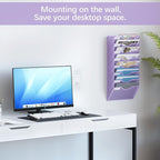 EasyPAG 8 Pocket Mesh Wall File Organizer, Hanging Paper Folder Holder with Classify Label, Vertical Wall Mount Mail Organizer for Office Home Classroom, Purple