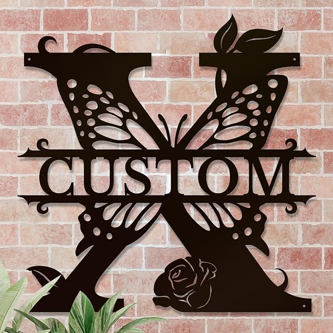 Personalized Custom Letter Name metal Signs,Custom Black Letter Monogram Wall Art Decor,Metal Signs Plaques Outdoor wall Decorative Signage (X)