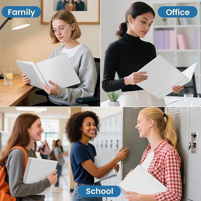 SUNEE 3 Ring Binders 2 Inch 8 Pack, Clear View Binders Three Ring PVC-Free (Fit 8.5x11 Inches) for School or Office Supplies, White