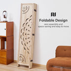 66.9Inch Wooden Room Partition - 6 Panels Boho-Styled Space Room Divider for Home/Office, Headboard & Yoga/Photo/Video Call Backdrop (Natural)