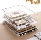 HeZone Enlarged Letter Paper Tray - Clear Acrylic Desk Organizers for Document Organization and File Storage - Stackable Office Accessories - 2 Pack (Large Tray V)