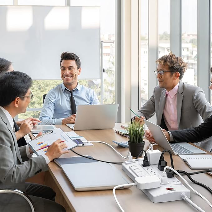 18 Outlets Surge Protector Power Strip - 10 Feet Flat Plug Heavy Duty Extension Cord with 18 Widely Outlets and 4 USB Ports, 2100 Joules, White, ETL Listed