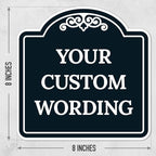 Custom Decorative Sign, Personalized Metal Sign for Business, Driveway, Home, Airbnb, Office Door Plaque, Black Background, 8x8 Inches, ACM, Fade Resistant, Made in USA