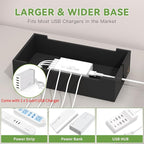 Pezin & Hulin Cable Management Box, Docking Station for Multi Devices, with 5 Ports Charge Adapter and 6 Cables, Wire Organizer for Cords, Box to Hide Cords and Storage Power Strip -Natural + Black