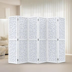 VINGLI 70'' H Room Divider, Non-Woven Fabric Privacy Screen, Indoor Partition Wall Dividers, Freestanding Hinged Space Separator with Modern Unique Pattern (White, 6 Panel)