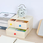 OSteed Desktop Drawers, Desk Organizer with 2 Drawers & Dopamine Handles, Stackable Plastic Storage Box for Home Collection, Cosmetics, Office Supplies (1 Tall Layer, Cream)