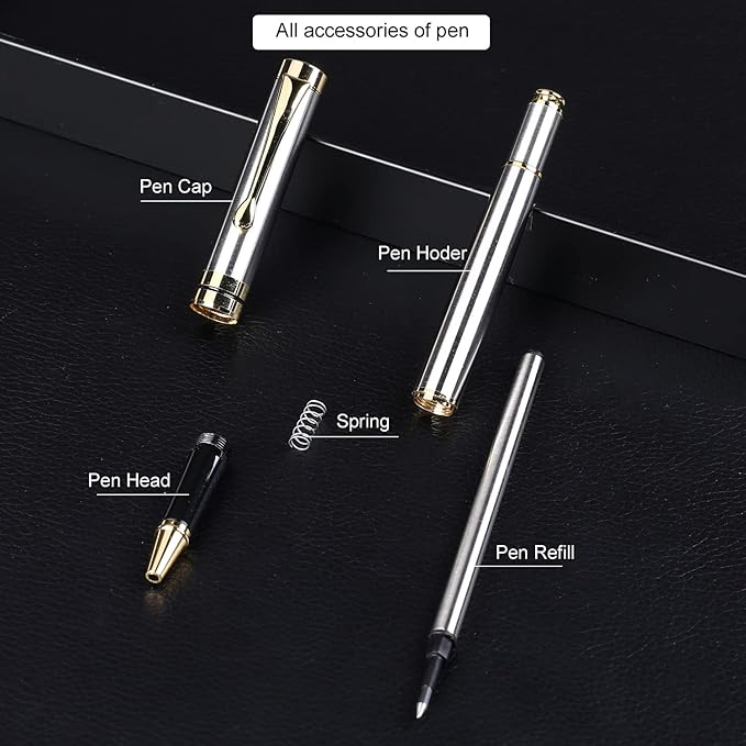 YIVONKA Luxury Ballpoint Pens Best Ball Pen Gift Set for Men & Women Professional Executive Office Nice BallPens Classy Gift Box Ballpoint Black Refill Line width 0.5mm (2 silver)