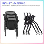 6 Pack Stackable Conference Room Chairs with Wheels and Paddle, Ergonomic Mesh Back and Arms for Meeting, Conference, Reception, Training Room & Home Office Desk Folding Chairs