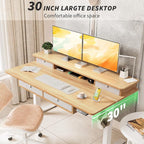 Kingant 63 x 30 Inch Electric Standing Desk with 4 Drawers, Adjustable Height Computer Desk for Home Office, Large Workstation Sit Stand Up Desk with Built-in USB A/C Charging Ports, Nature