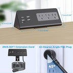 Nightstand Charging Station, Nightstand Edge Power Strip with 3 AC Outlets, 4 Fast Charging USB Ports, Connect 6.56FT Flat Plug, Desk Surge Protector for Office Home Hotel, 2-Pack(Black)