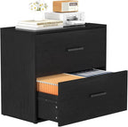 FATIGOS Lateral File Cabinet, Wood Black File Cabinet with Hanging Bars for Letters, Horizontal File Cabinets for Home Office, Black