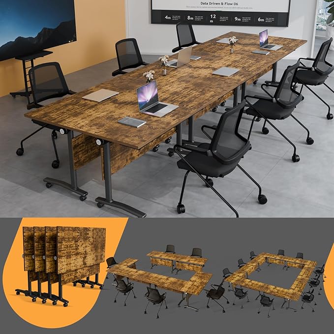 Folding Conference Table 4ft 5ft, Foldable Office Meeting Desk for 6 People, Multiple Sizes Colors Mobile Conference Room Table for Training Room School Business Furniture (4, Brown, 63in)