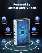 200W USB C Charger Block,GaN IV Charging Station 8 Ports,QC4.0 Fast Charging Station Hub+PD 65W USB C Laptop Charger Adapter Compatible with MacBook Air/Pro,DELL,iPhone 17/16,iPad,Steam Deck-Sky Blue