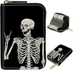 BWEGRHE Cute Credit Card Holder with Zipper, Skull Skeleton RFID-Blocking Card Case Small Wallet for Women Men, Multi-slot Card Organizer Case Travel Accordion Wallet