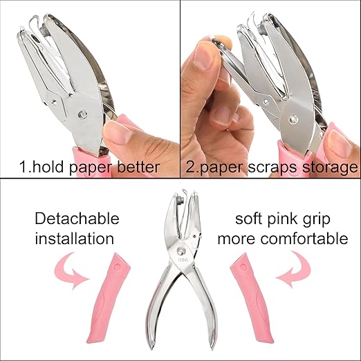 Jucoan 5 Pack Single Hole Punch Metal Handheld Small Hole Puncher with Soft Grip, Star Heart Circle Shape Paper Puncher for DIY Craft Tags Greeting Cards Scrapbook, 1/4, 1/8, 1/16 Inch Hole Punch