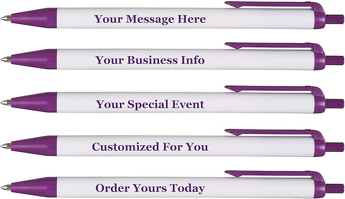 RevMark Personalized Ballpoint Pen, Custom Printed Name, Business or Event Information, Timeless Advertising, USA Made Pens, Promotional Marketing, Smooth Black Ink, Bulk Pack (Purple,250 Ct)