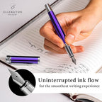 Ellington Pens Luxury Fountain Pen Set - Smooth Medium Nib - Includes 3 Ink Cartridges, Refillable Ink Converter, Gift Box - Fountain Pens For Writing, Calligraphy, Journaling, Sketching (Purple Haze)