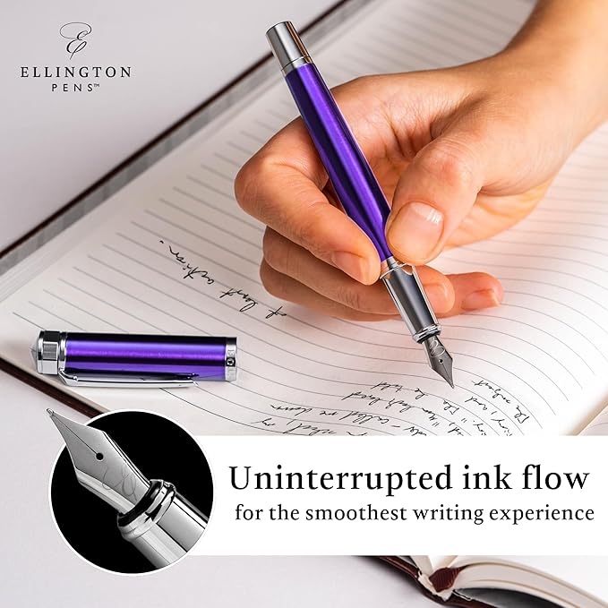 Ellington Pens Luxury Fountain Pen Set - Extra Fine Nib - Includes 3 Ink Cartridges, Refillable Ink Converter, Gift Box - Fountain Pens For Writing, Calligraphy, Journaling, Sketching (Purple Haze)