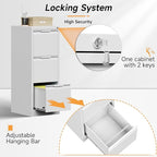 Bestoo 3-Drawer File Cabinet with Lock, Metal Filing Cabinet for Home Office, Vertical Filing Storage Cabinets, Fits File Folders, Letter/Legal/F4/A4 Size, Assembly Required (White)