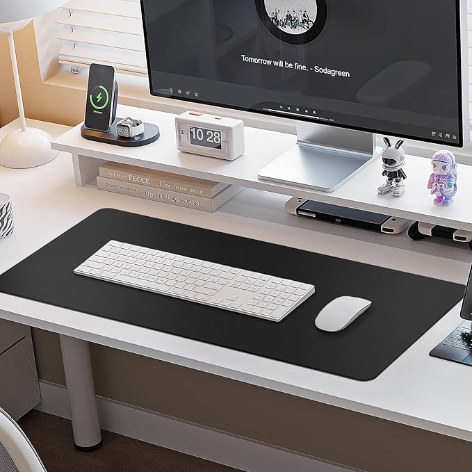 Boutilon Leather Desk Pad Protector,Non-Slip Mouse Pad,Laptop Desk Pad,Office Mouse Mat,Waterproof Leather Desk Blotter,Desk Writing Pad for Office and Home,Laptop Blotter (XL-Black,35.4"x 15.7")