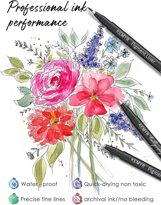 4 Micro Fine liner Drawing Art Pens Calligraphy Pens: M Size Black Art supplies Waterproof Archival Black Ink Markers For Artists,Use for Professional Watercolor,Sketching