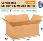 Large Shipping & Moving Boxes 20 x 12 x 8 inches (5-Pack) - Extra Strength 200 lb vs Regular - Corrugated Cardboard Boxes for USPS/UPS/FEDEX - Strong Large Box by IDL Packaging