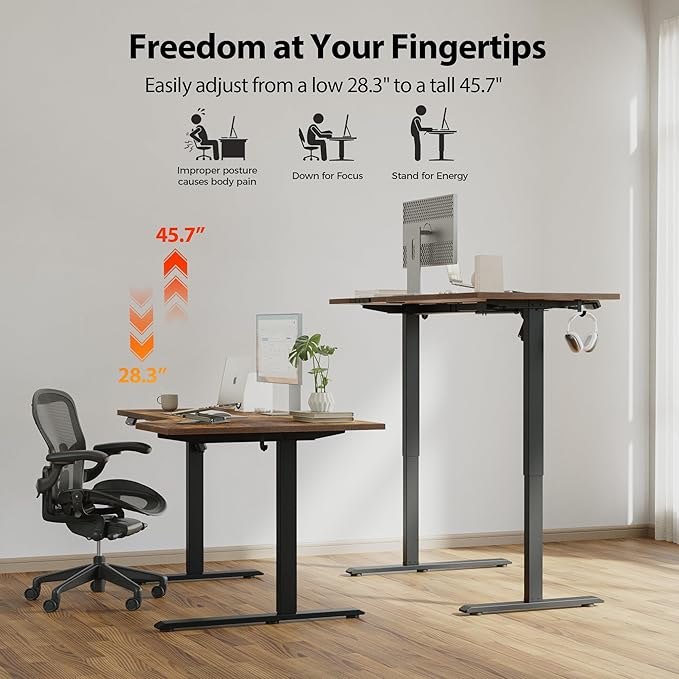 Agilestic Electric Standing Desk, L-Shaped 55 Inches Height Adjustable Desk, Sit and Stand up for Work Office Home, Ergonomic Rising Computer Table for Home Office with Splice Board, Rustic Brown