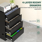 4 Drawer Lateral File Cabinet with Lock, Metal File Cabinets for Home Office, Office Furniture for Organization Hanging Legal/Letter/A4, Metal Filing Cabinet Storage Cabinet, Require Assembly, Black