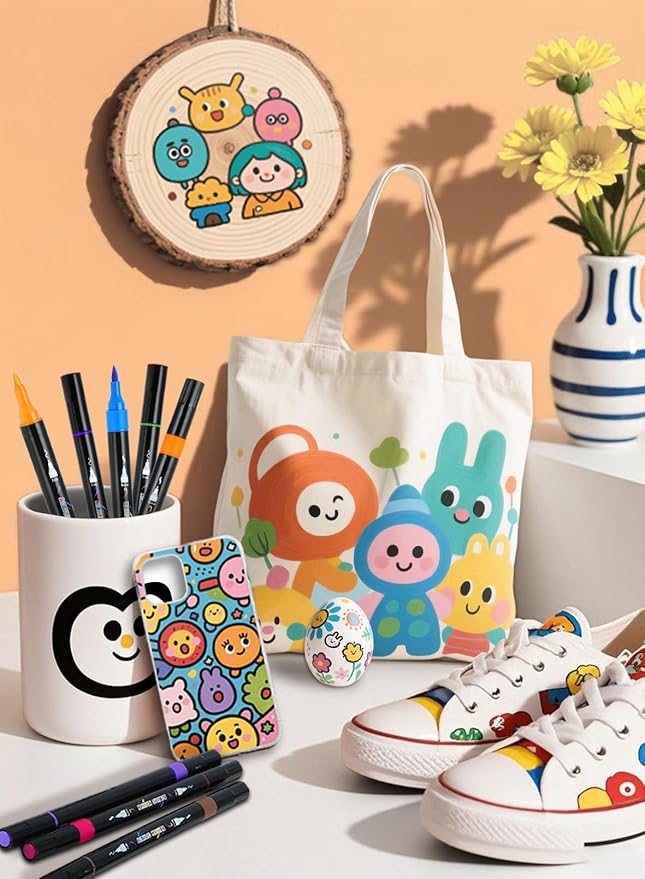 48 Colors Acrylic Paint Markers, Dual Tip Acrylic Paint Pens with Brush and Fine Tips for Kids, Adults, Wood, Canvas, Stone, Rock Painting, Glass, Ceramic Surfaces, DIY Crafts Making